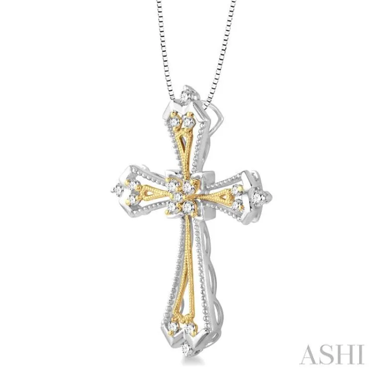 1/3 Ctw Round Cut Diamond Cross Pendant in 14K White and Yellow Gold with Chain