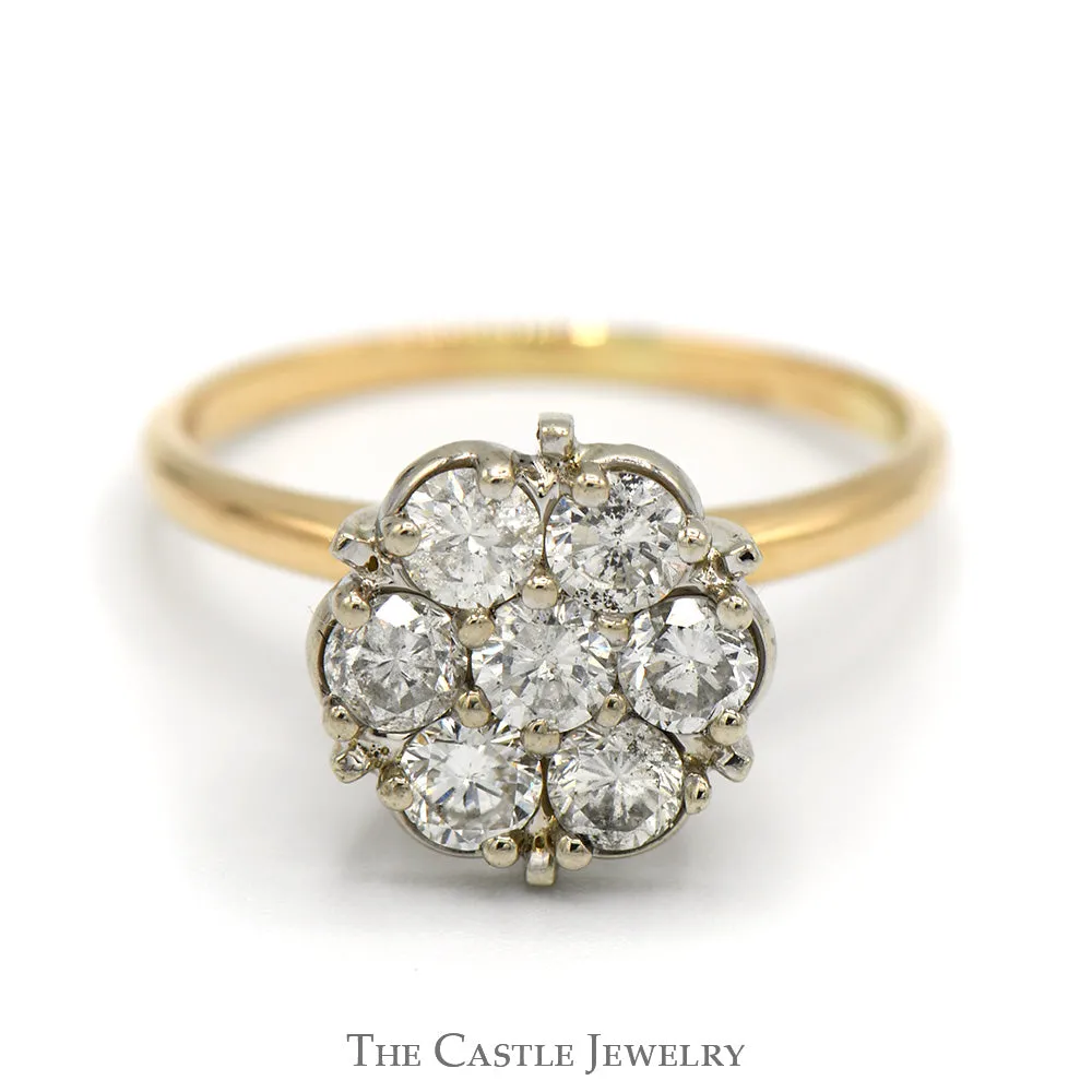 1cttw 7 Diamond Flower Cluster Ring in 14k Yellow Gold