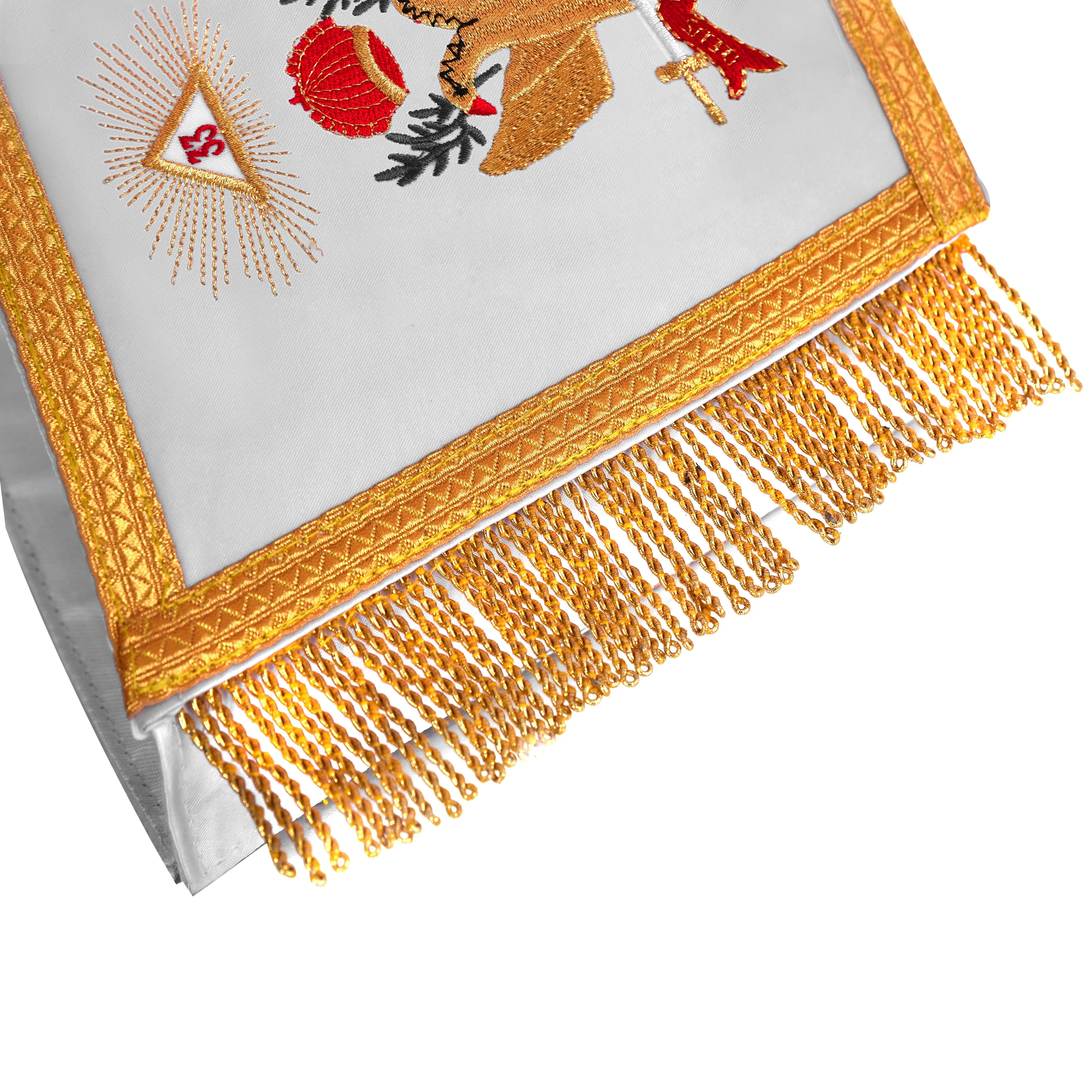 33rd Degree Scottish Rite Cuff - White Silk with Machine Embroidery Bullion