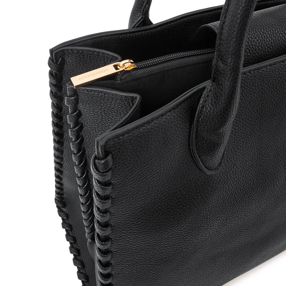 Accessorize London Black Whipstitch Handheld Bag