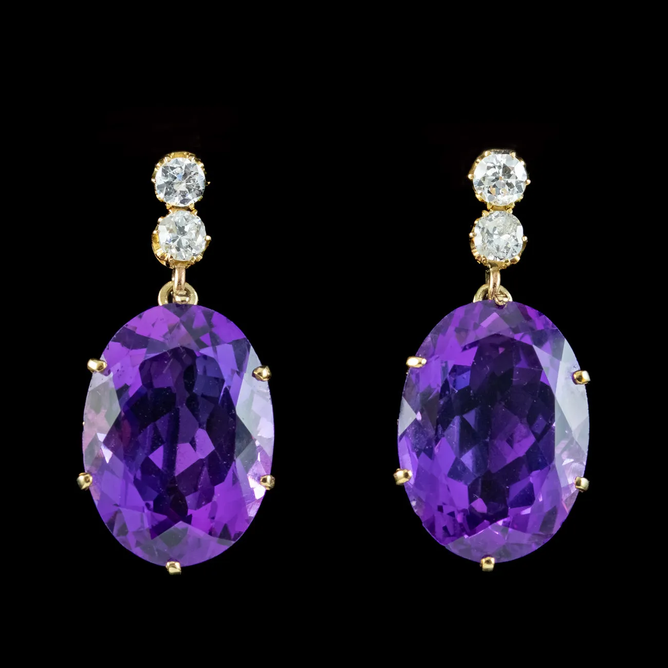 Antique Edwardian Amethyst Diamond Drop Earrings 18ct Gold 7.5ct Amethysts