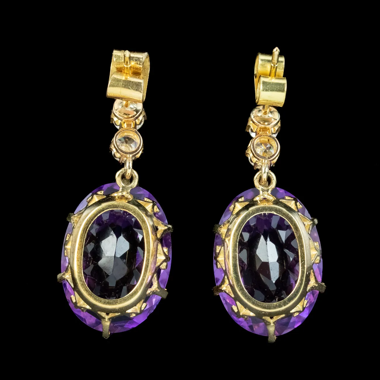 Antique Edwardian Amethyst Diamond Drop Earrings 18ct Gold 7.5ct Amethysts