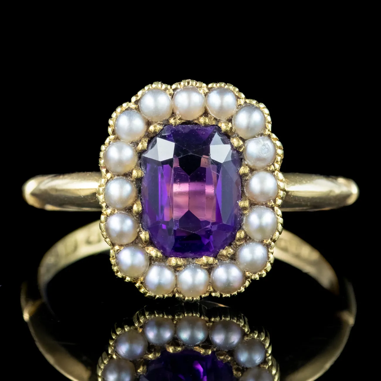 Antique Edwardian Amethyst Pearl Cluster Ring Dated 1909