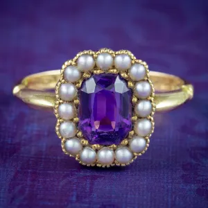 Antique Edwardian Amethyst Pearl Cluster Ring Dated 1909