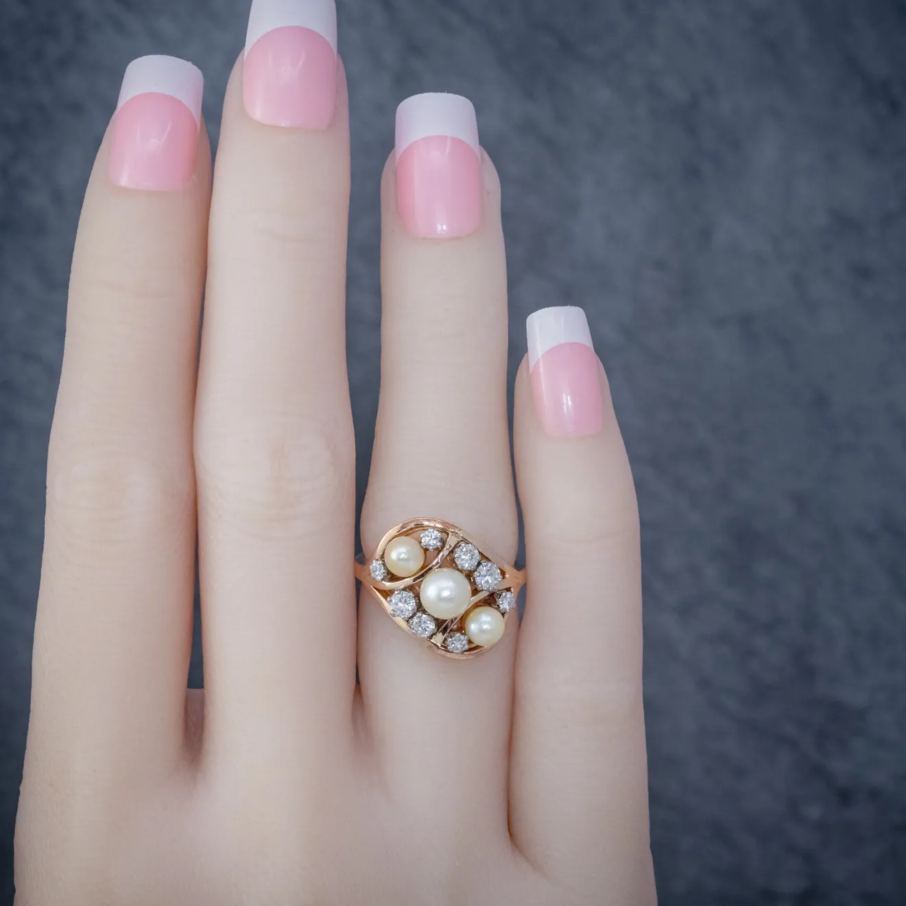 Antique Edwardian Pearl Diamond Cluster Ring 18Ct Gold Circa 1910