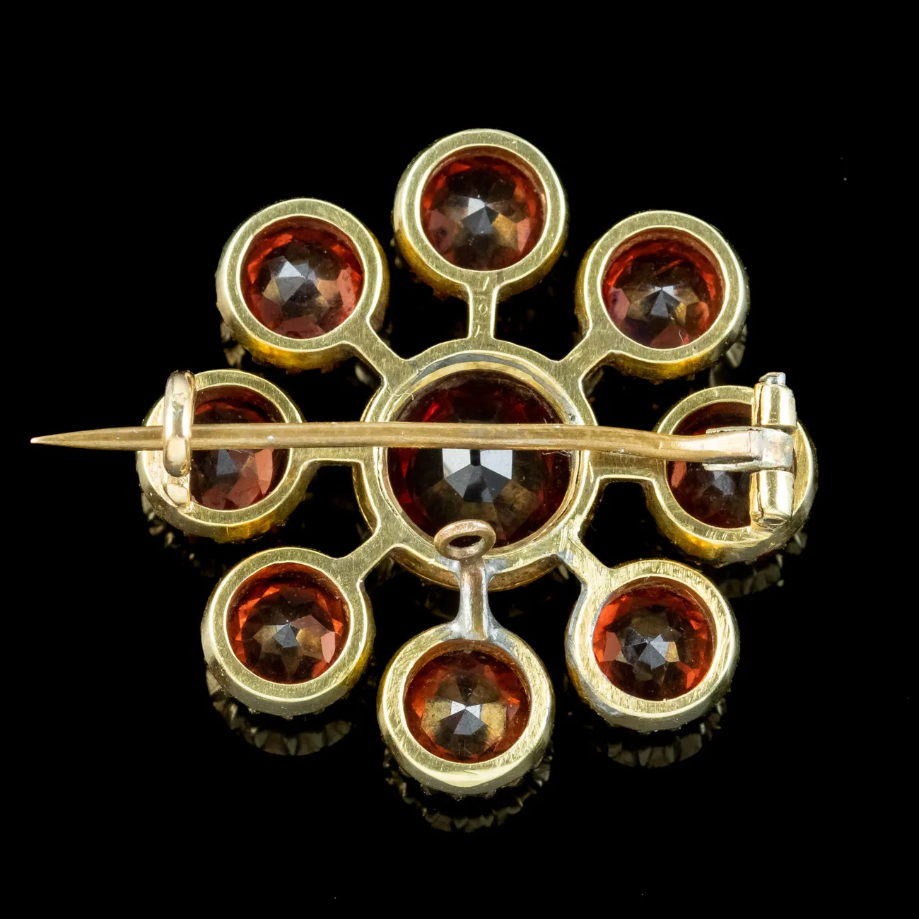 Antique Victorian Garnet Flower Brooch 18ct Gold 6.8ct Total