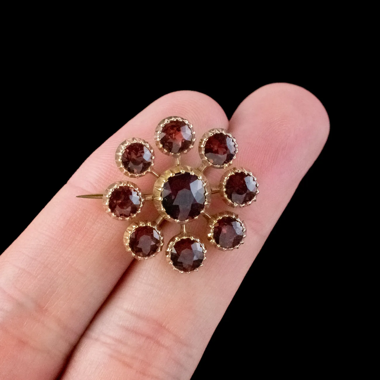 Antique Victorian Garnet Flower Brooch 18ct Gold 6.8ct Total