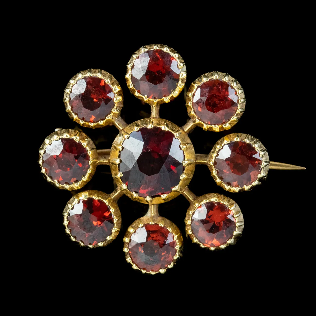 Antique Victorian Garnet Flower Brooch 18ct Gold 6.8ct Total