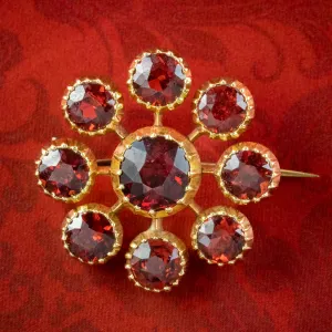 Antique Victorian Garnet Flower Brooch 18ct Gold 6.8ct Total