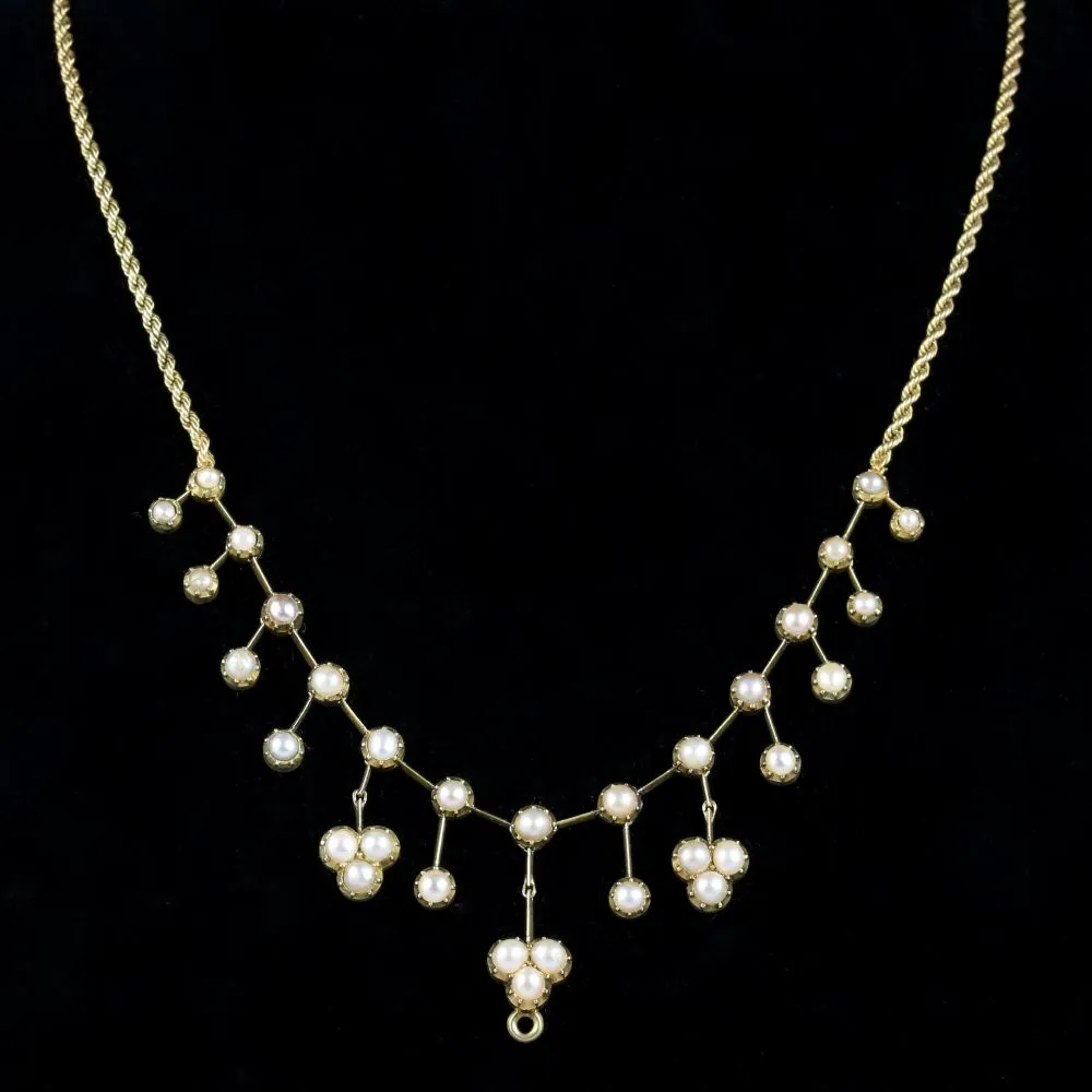 Antique Victorian Pearl Diamond Necklace 18Ct Gold