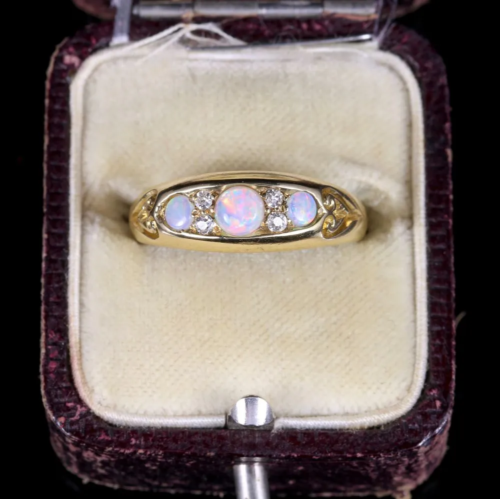 Antique Victorian Opal Diamond Ring Dated 1890