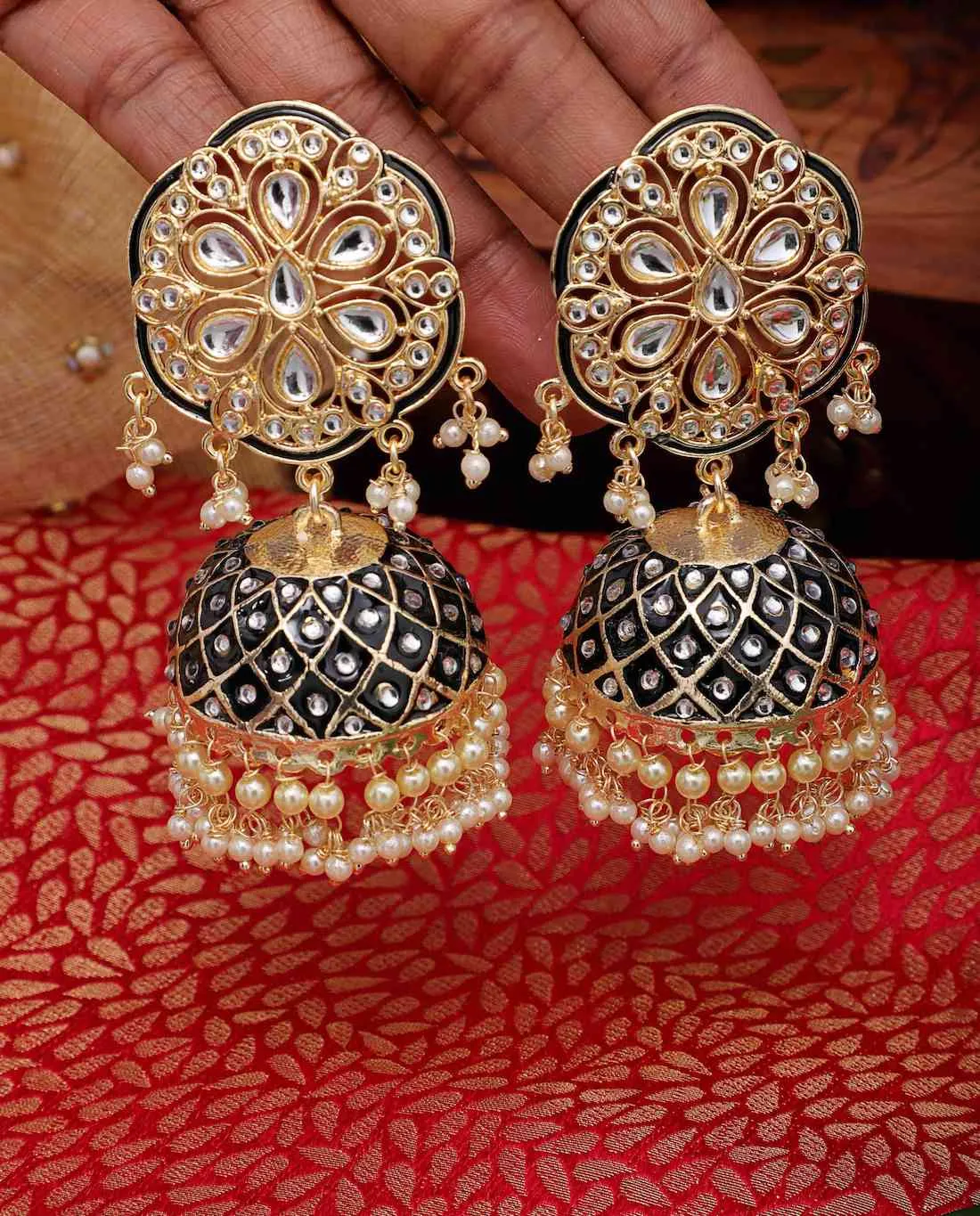 Anushka Sharma Inspired Hand Crafted Meenakari Stunning Kundan Black Jhumki