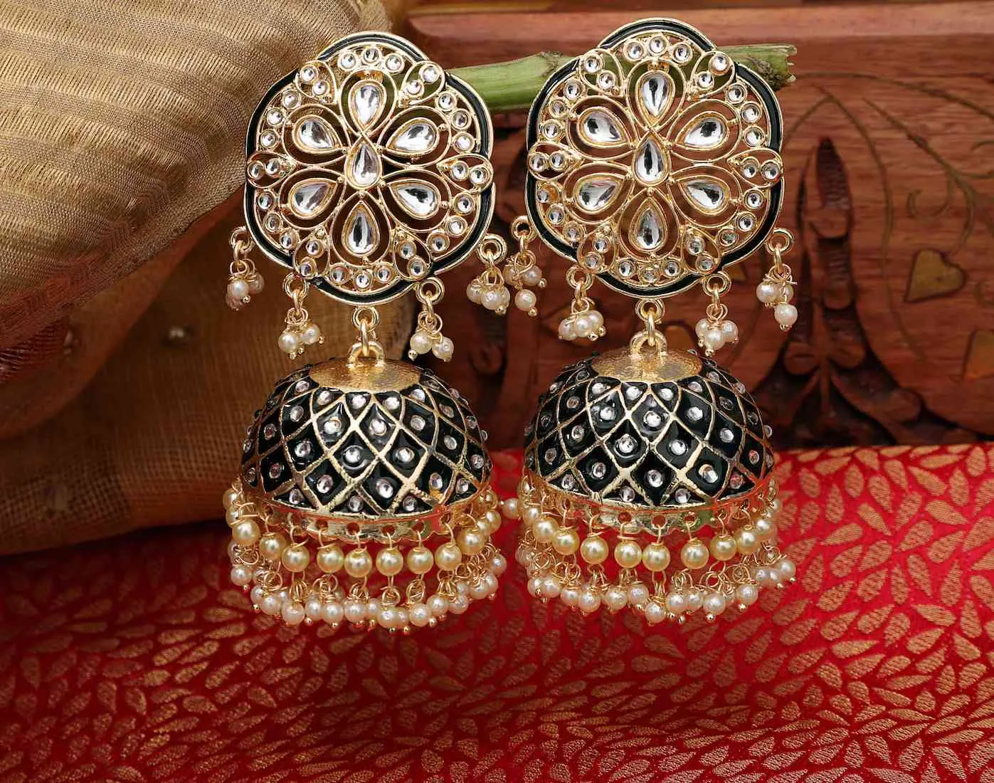 Anushka Sharma Inspired Hand Crafted Meenakari Stunning Kundan Black Jhumki