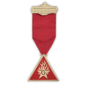 Architect Allied Masonic Degrees Breast Jewel - Gold Plated With Ribbon Flaming Star