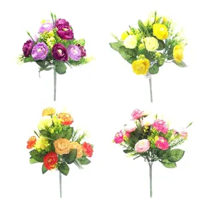 Artificial Mini Cabbage Rose Bush 29cm Assorted