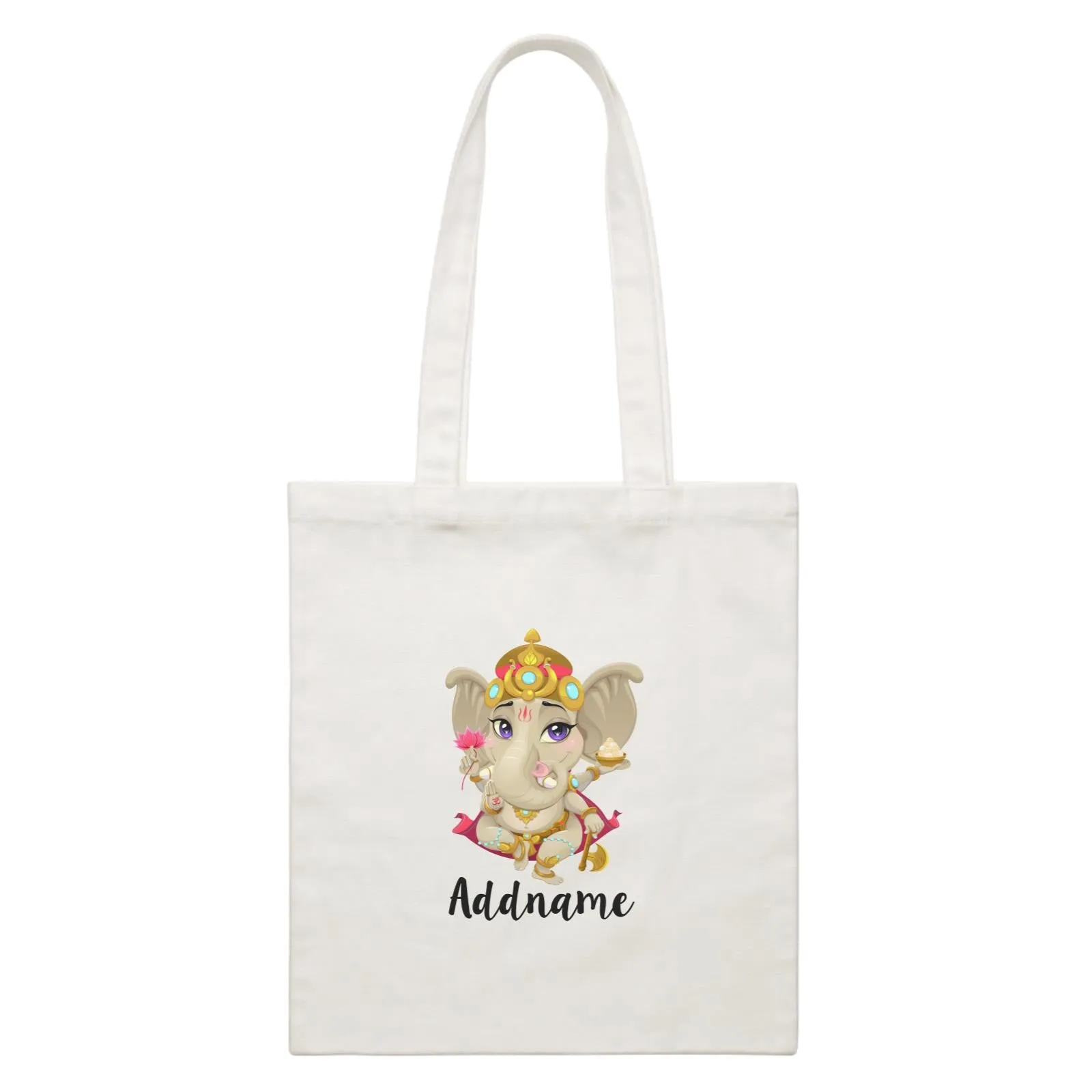 Artistic Ganesha Addname White Canvas Bag