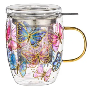 Ashdene Natures Keepers Butterfly Double Wall Glass 3pce Infuser