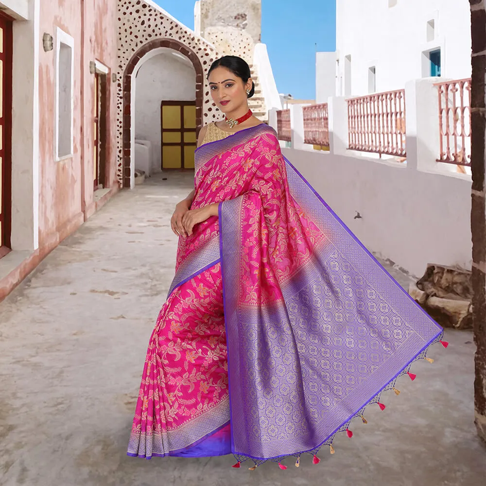 Banaras Tilfi Sari with Pattu Border - Pink