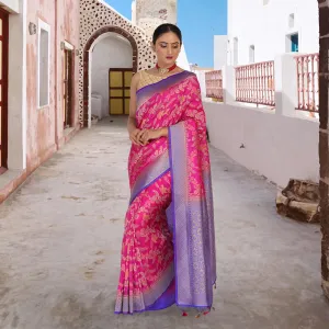 Banaras Tilfi Sari with Pattu Border - Pink