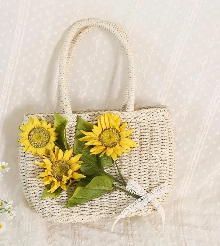 (BFM)Xiaogui~Daily Lolita Bag Sunflower Straw Shopping Bag