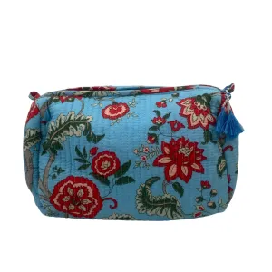 Block Print Floral Wash Bag Blue Red