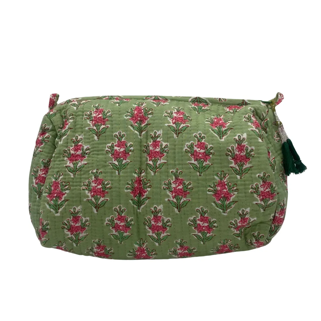 Block Printed Geometric Floral Wash Bag