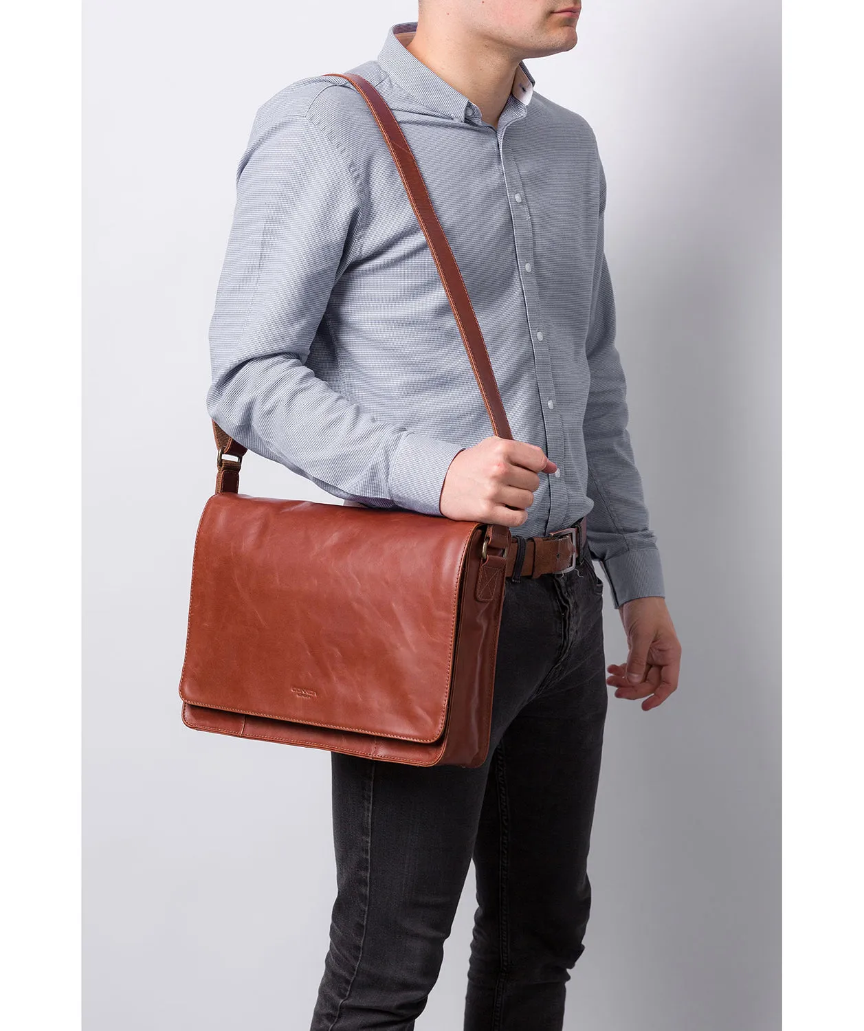 'Bolt' Conker Brown Leather Messenger Bag