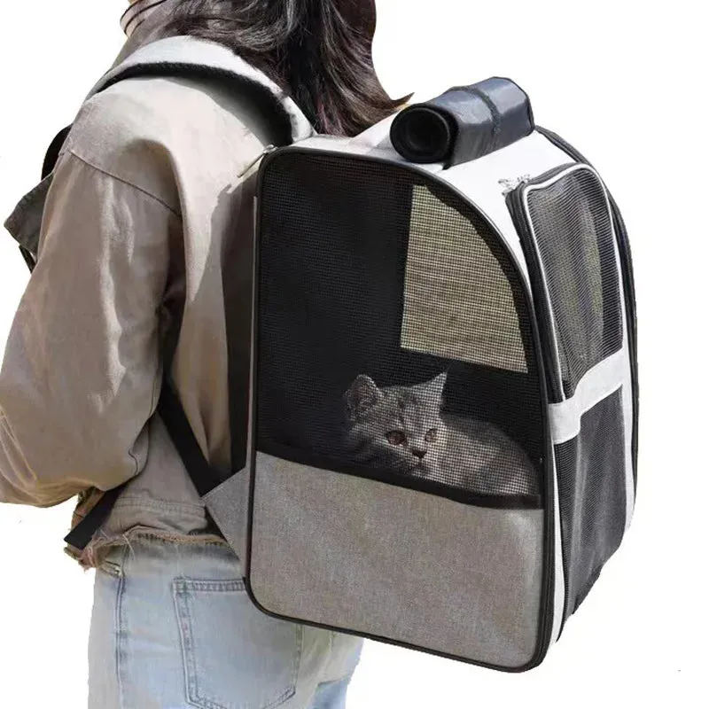 Breathable Cat and Small Dog Backpack - Portable Travel Carrier with Large Viewing Window