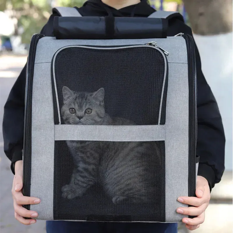 Breathable Cat and Small Dog Backpack - Portable Travel Carrier with Large Viewing Window