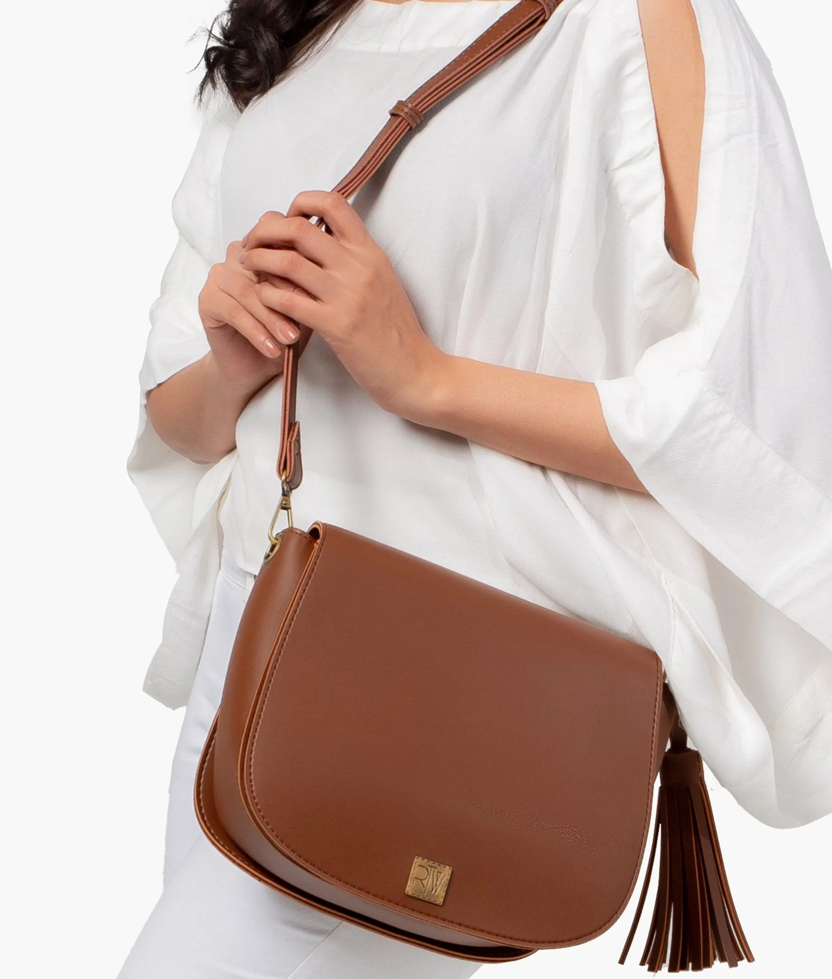 Brown foldover saddle bag