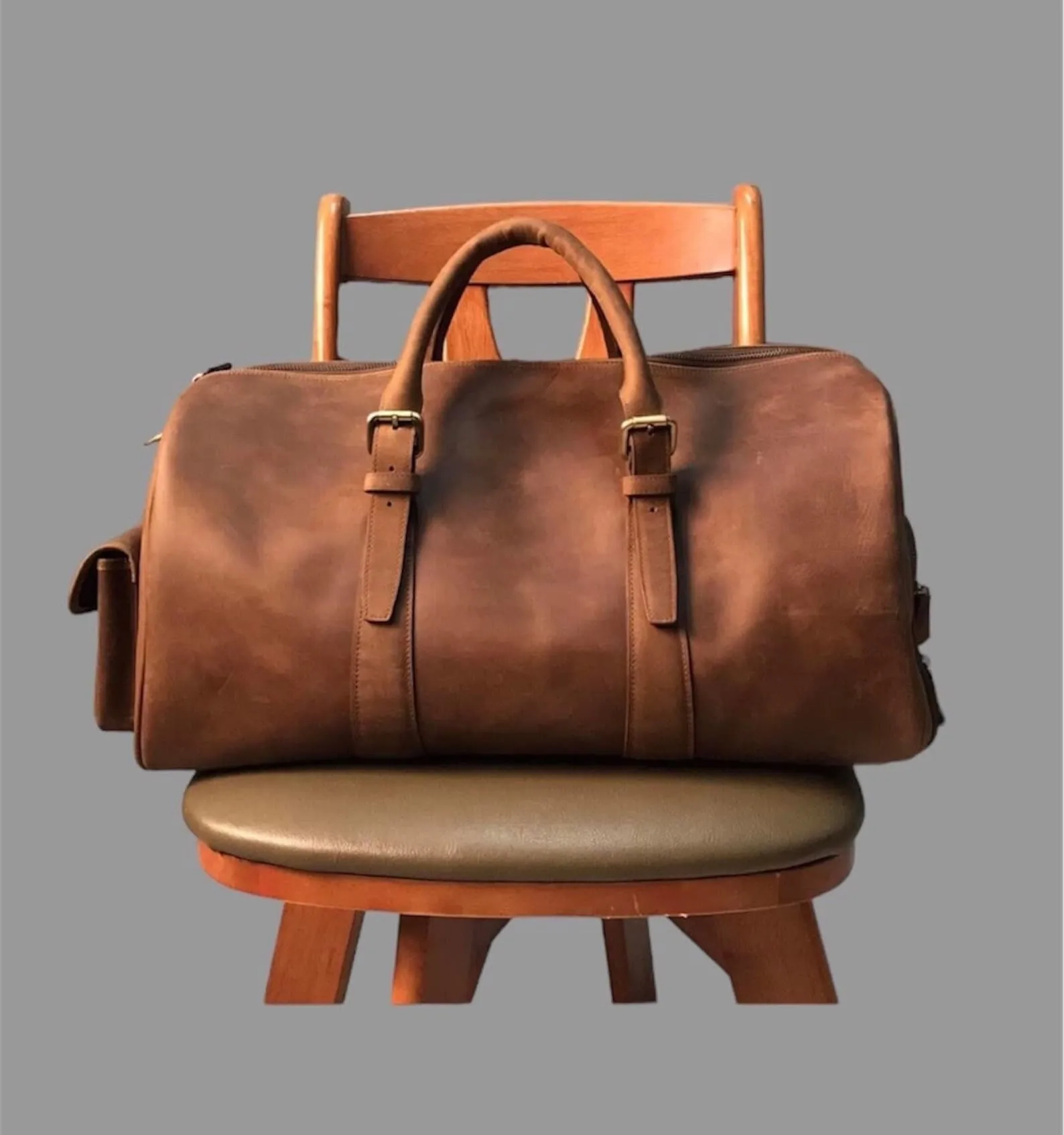 brown leather overnight bag