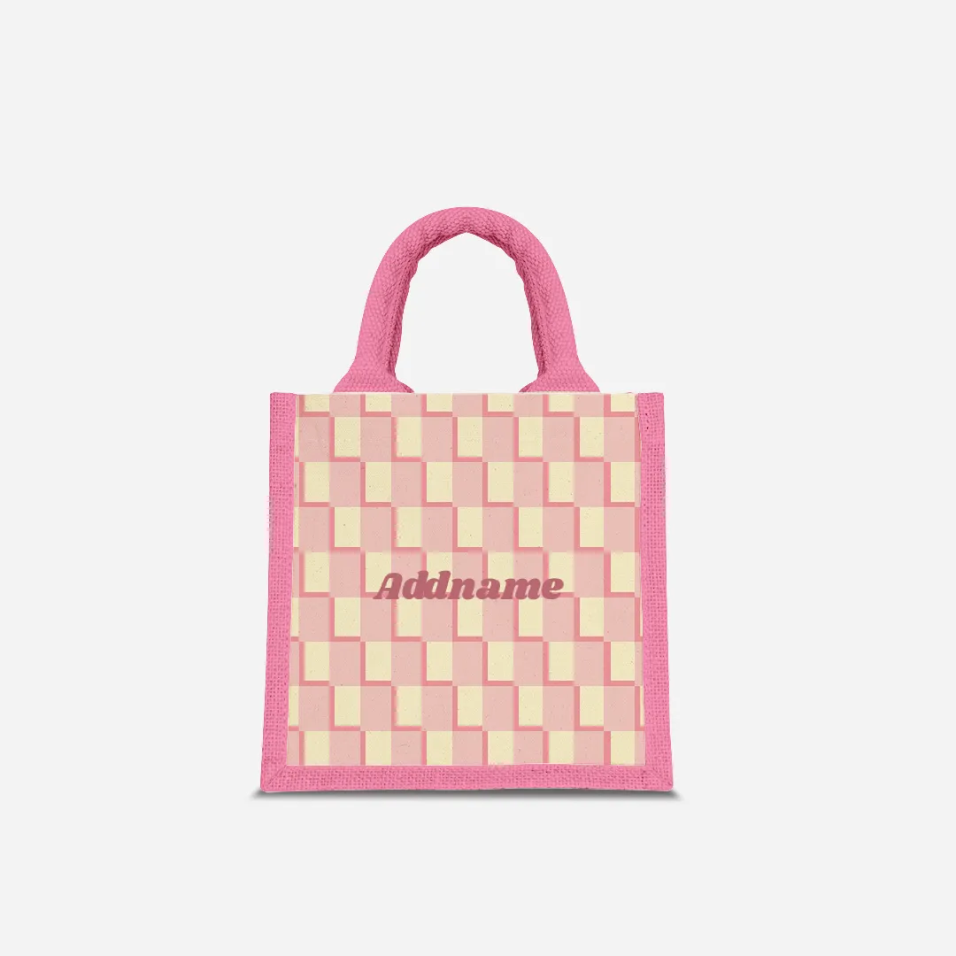 Checkered Series Half Lining Lunch Bag  - Pink Light Pink