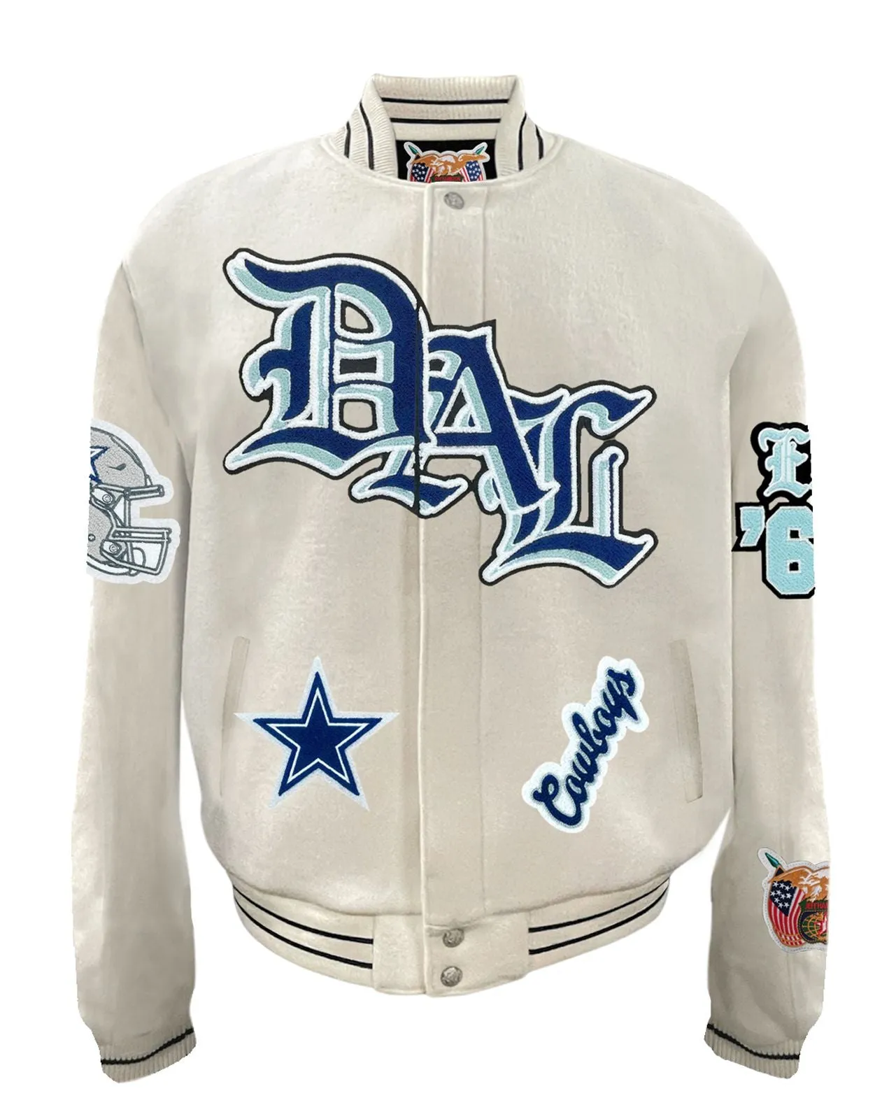 DALLAS COWBOYS WOOL OLD ENGLISH VARSITY JACKET White