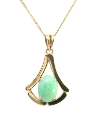 Exquisite Yellow Gold Pendant with Stunning Light Jadeite Cabochon