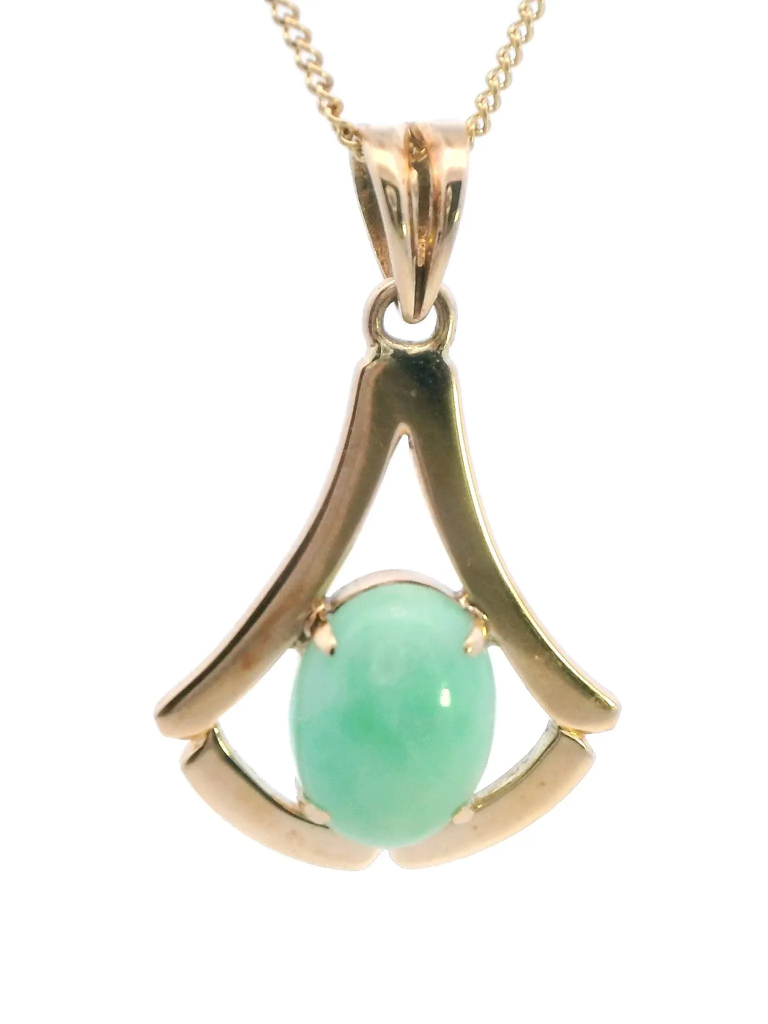 Exquisite Yellow Gold Pendant with Stunning Light Jadeite Cabochon