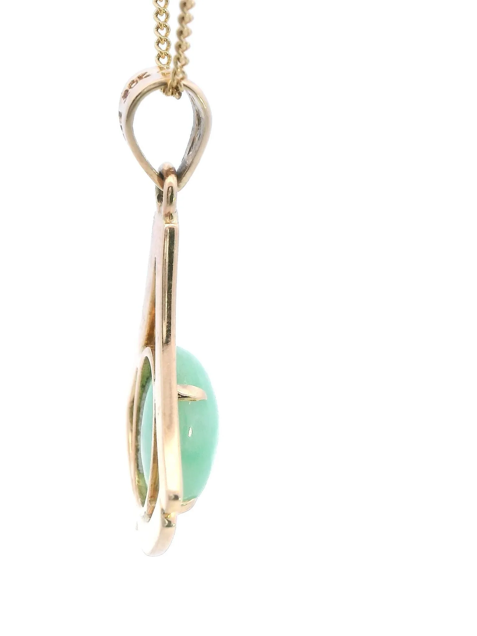 Exquisite Yellow Gold Pendant with Stunning Light Jadeite Cabochon