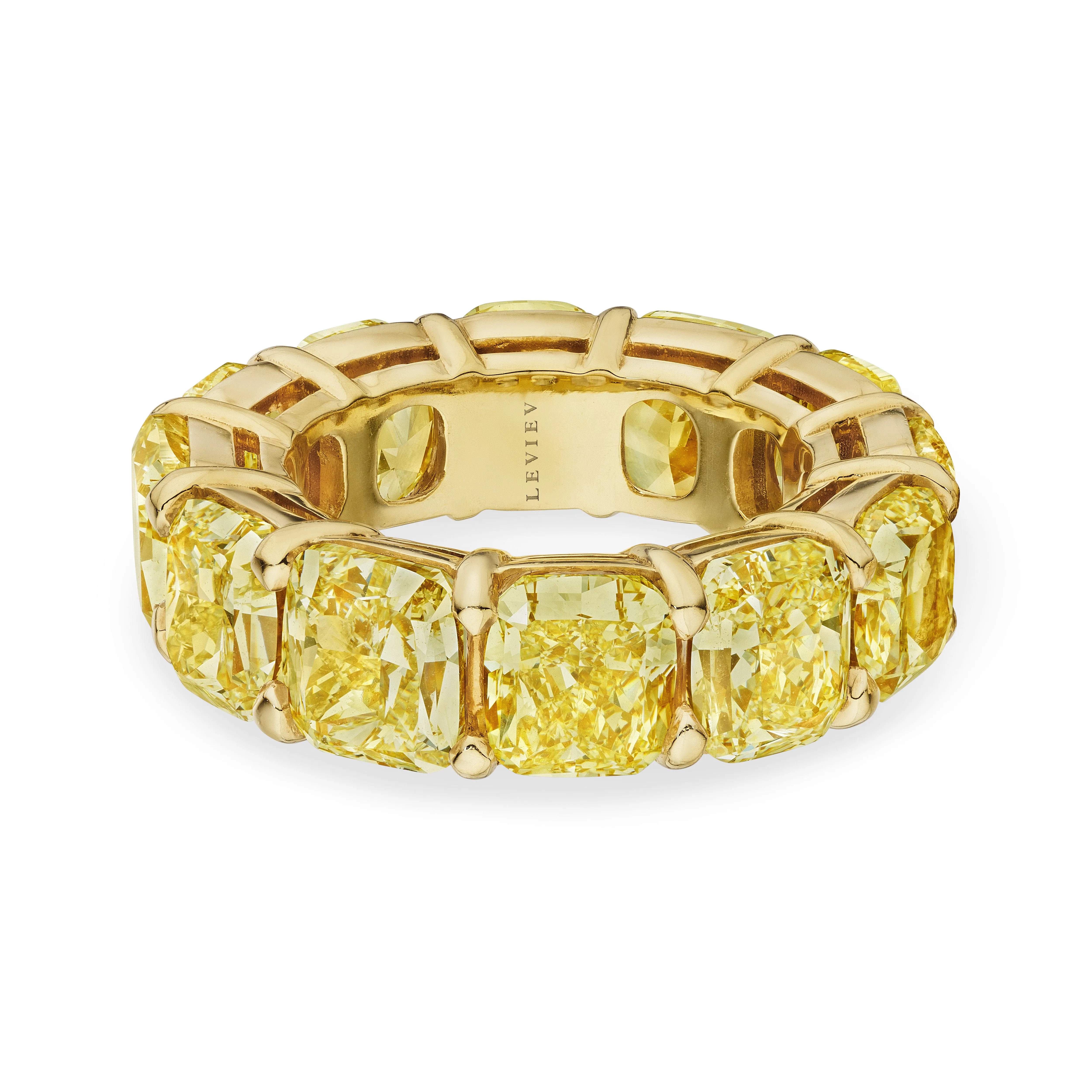 Fancy Yellow Cushion Cut Diamond Eternity Band, 18 CT