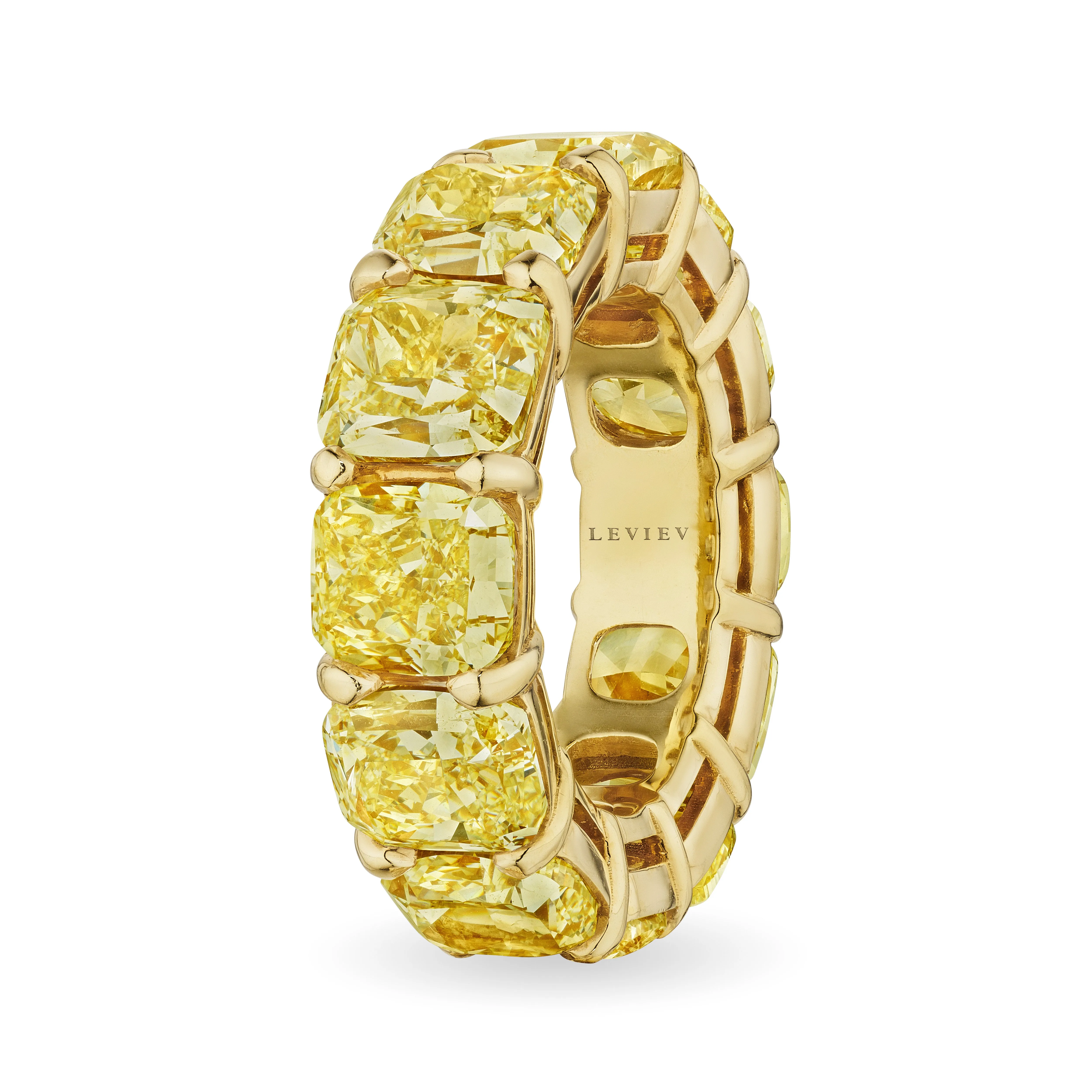 Fancy Yellow Cushion Cut Diamond Eternity Band, 18 CT