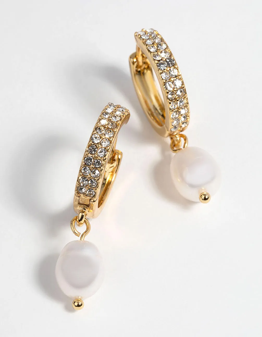 Gold Plated Huggie Hoop Earrings with Freshwater Pearls