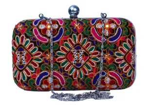 Hand Embroidered Box Clutch Bag with Sling