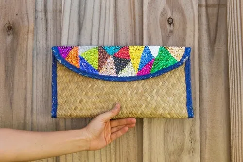 Hand woven Clutch Bag With Embroidery Triangles