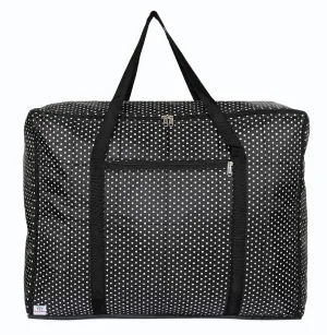 Heart Home Dot Printed Large Size Foldable Travel Duffle Bag, Underbed Storage Bag, Wardrobe organizer, Cloth Bag, Weekender Bag, Overnight Bag, Carry On Bag, Luggage Bag (Black)