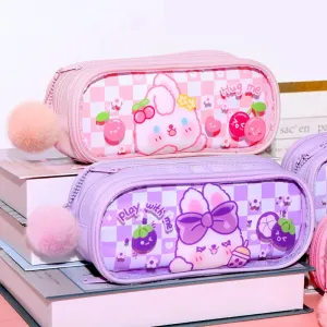 Kawaii Plaid Bunny Pencil Case