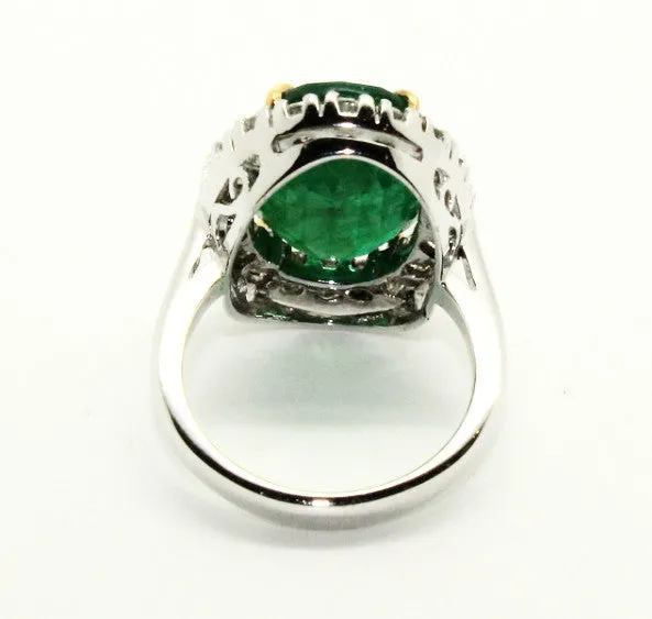 Large Emerald And Diamond Cluster Ring In 14k Yellow & White Gold