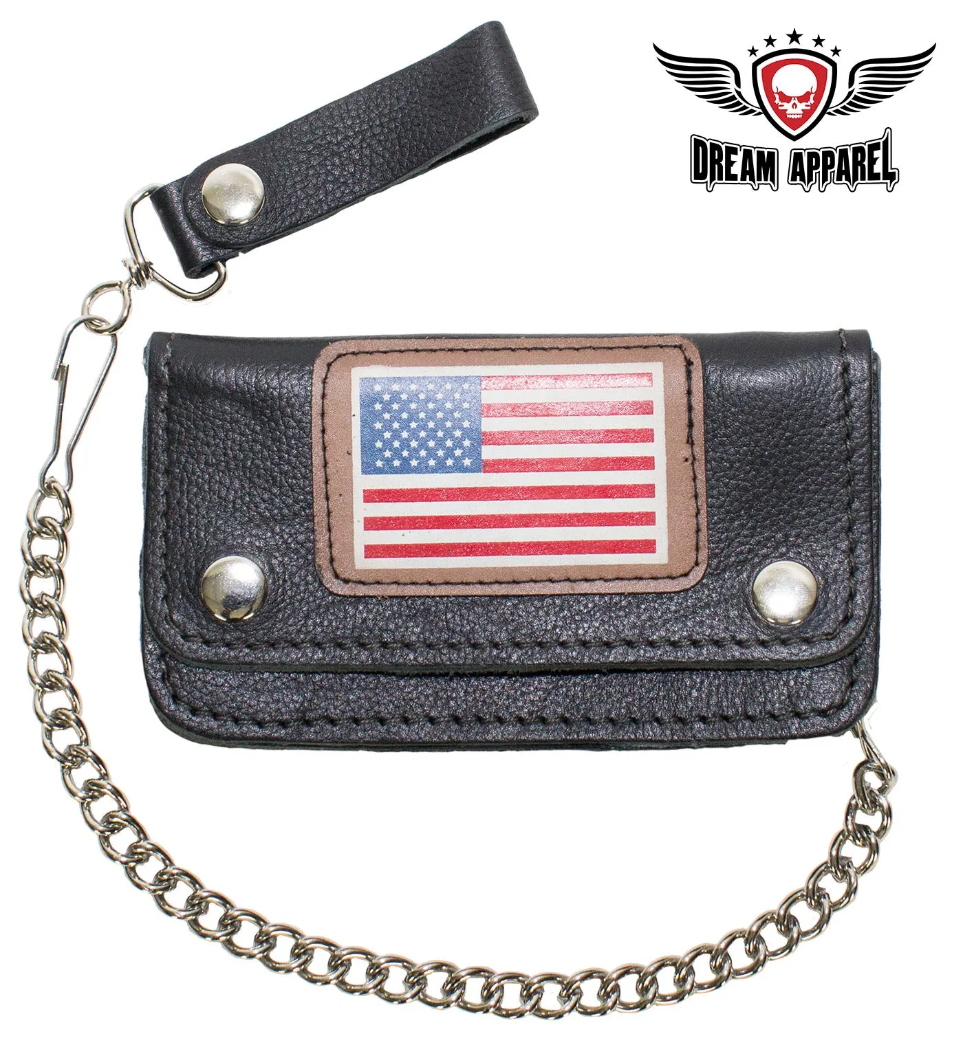 Leather Chain Wallet W/ USA Flag