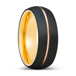 LUCENT | Gold Ring, Black Tungsten Ring, Rose Gold Groove, Domed