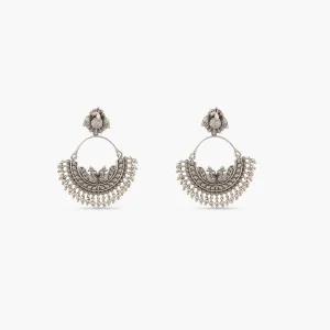 Maati Stunning Peacock  Antique Oxidized Chandbali Earrings