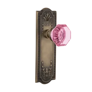 Meadows Long Plate with Pink Waldorf Knob in Antique Brass