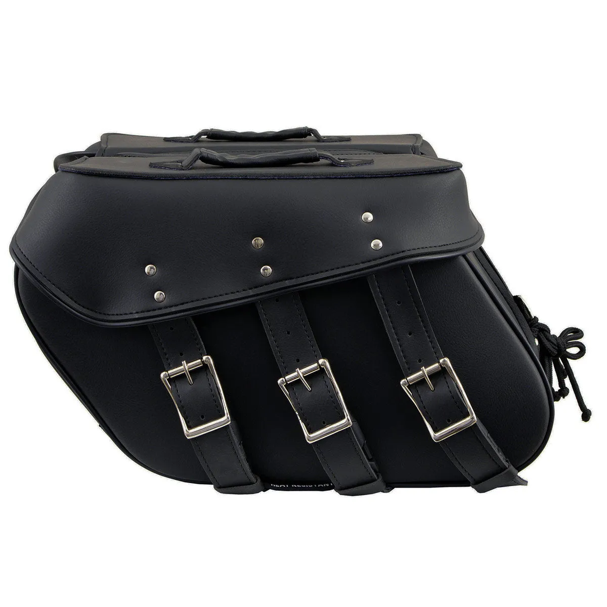 Milwaukee Leather SH55103ZB Zip Off Black Plain PVC Three Strap Motorcycle Saddlebags