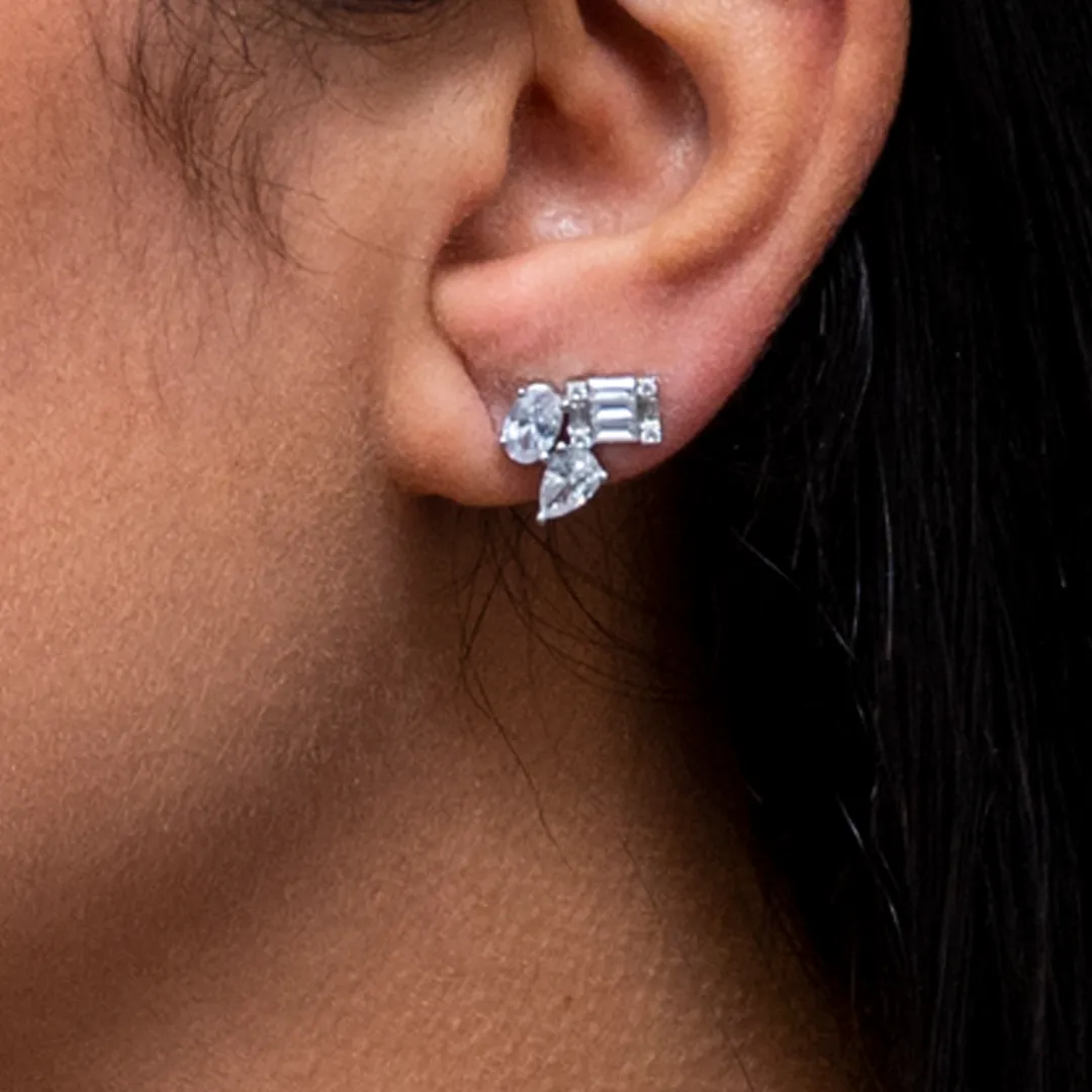 MULTISTONED CHARMING STUD SILVER EARRING